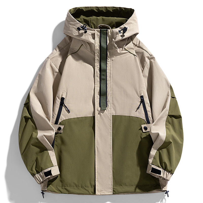Unisex Leichte zweifarbige Wind- und Regenjacke mit Kapuze, Kordelzug und Reißverschlusstaschen Echoarchiv