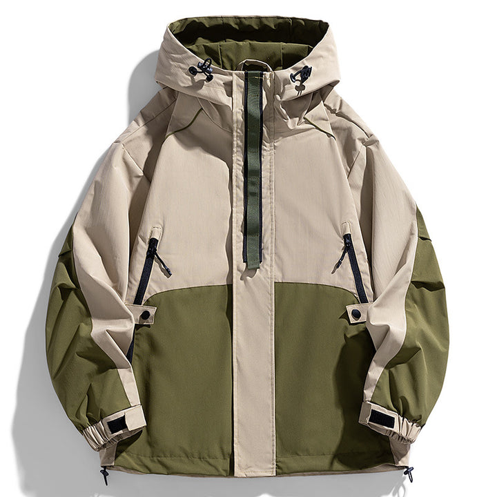 Unisex Leichte zweifarbige Wind- und Regenjacke mit Kapuze, Kordelzug und Reißverschlusstaschen Echoarchiv