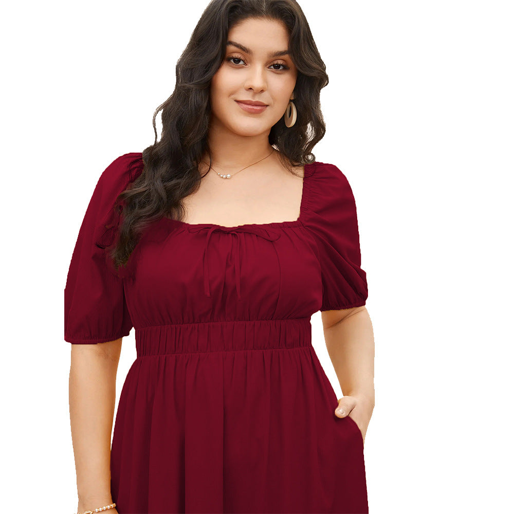 Damen elegantes Midikleid mit modischen Puffärmeln und Taillenschnürung Echo Archiv