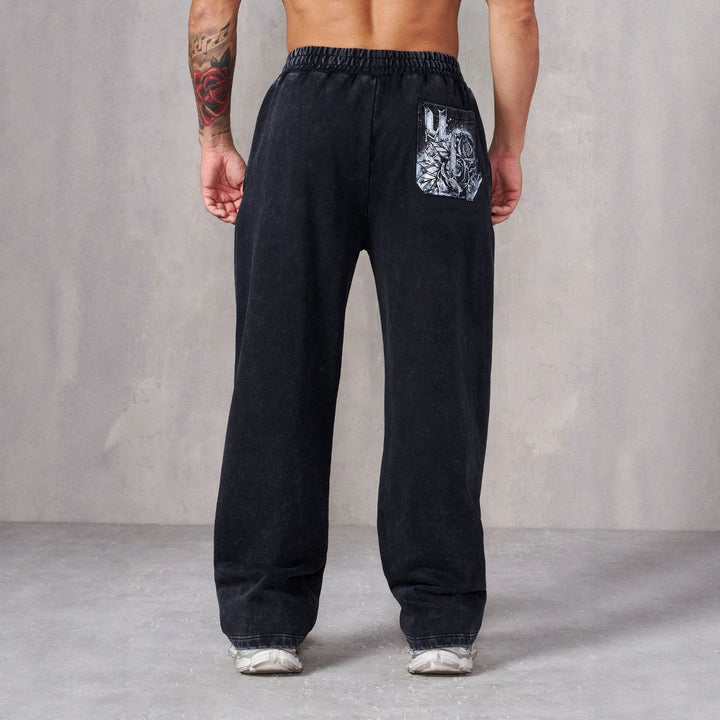 Herren nan weite Jogginghose mit elastischem Bund, Seitentaschen und detailreichem Schädel- und Rosenmotiv Echo Archiv