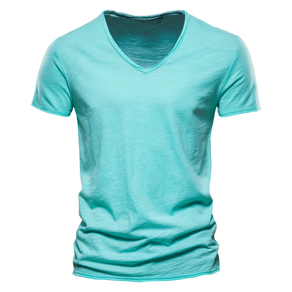 Herren nan leichtes Baumwolljersey Kurzarmshirt mit V-Ausschnitt und schmaler Passform Echo Archiv