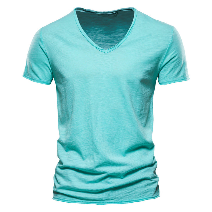 Herren nan leichtes Baumwolljersey Kurzarmshirt mit V-Ausschnitt und schmaler Passform Echo Archiv