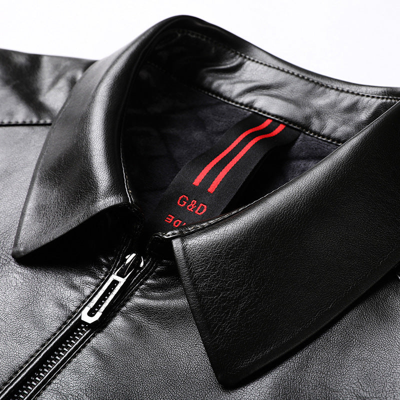 Herren Glatt-Lederimitat Zipjacke im Hemdkragenstil mit minimalistischer Nahtführung Echoarchiv