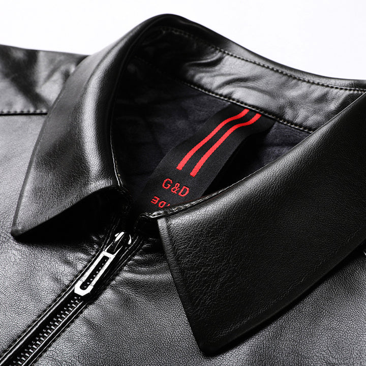 Herren Glatt-Lederimitat Zipjacke im Hemdkragenstil mit minimalistischer Nahtführung Echoarchiv
