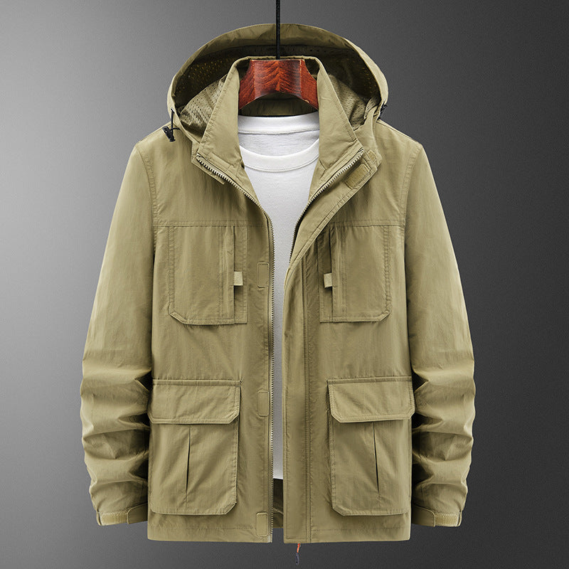 Herren Leichte Outdoor‑Fieldjacke mit Kapuze, vier aufgesetzten Taschen und verdecktem Reißverschluss Echo Archiv