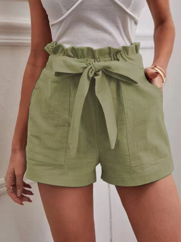Damen elegante Shorts mit Bindegürtel und breitem Bund Echoarchiv