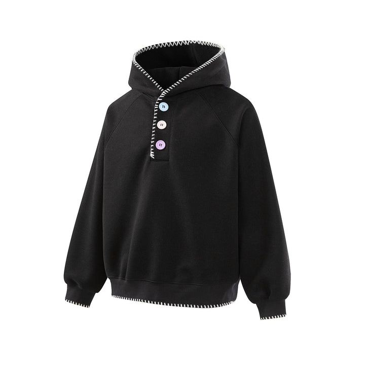 Damen Kapuzenpullover mit halber Knopfleiste, dekorativer Sattelnaht und Oversize-Schnitt Echoarchiv
