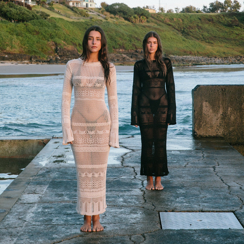Damen Häkel-Strandkleid mit langem Schnitt und Boxermuster Echo Archiv