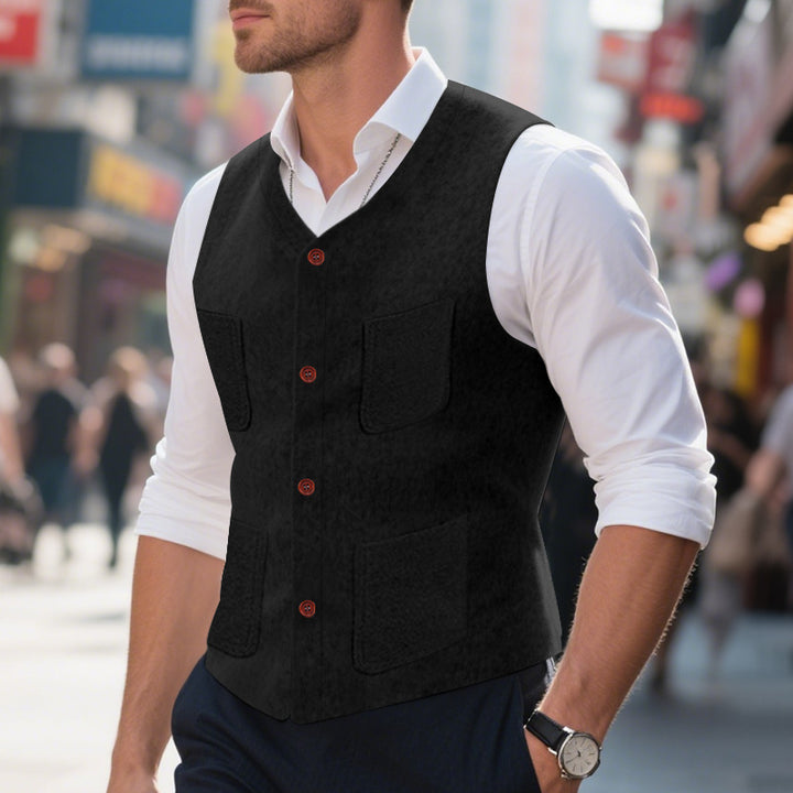 Herren elegante Weste aus hochwertigem Wollmix mit praktischen Taschen und Knopfdetails Echoarchiv