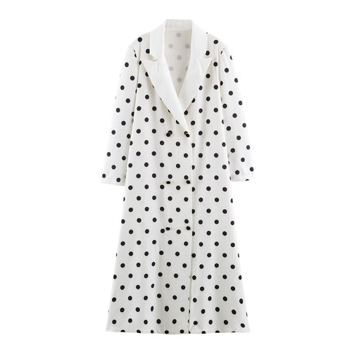 Damen Midilanger Mantel mit Polka‑Dot‑Print, Doppelreiher und Schalkragen Echoarchiv