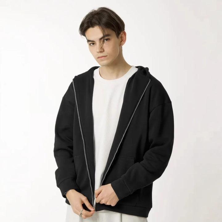 Herren minimalistischer Zip-Hoodie mit cleanem Oversize-Schnitt und weichem French-Terry-Futter – Cavarno