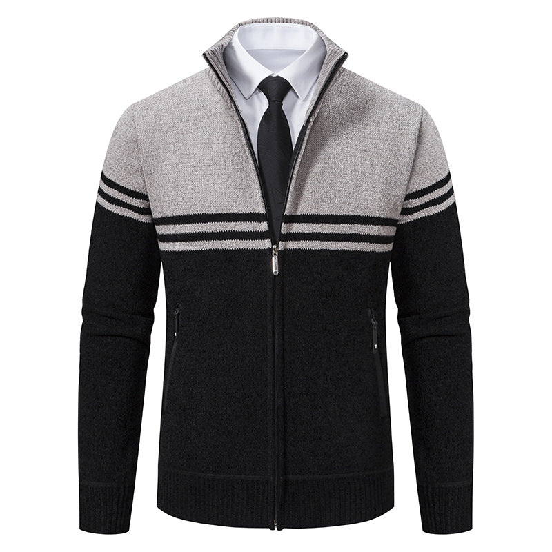 Herren sportliche und modische Strickjacke mit Reißverschluss und kontrastierenden Streifen Echoarchiv