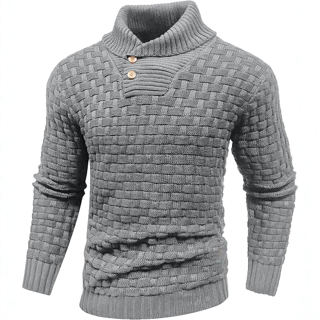 Herren Grobgestrickter Pullover mit hohem Rollkragen, Knopfleiste und Körbchenstrick Echo Archiv