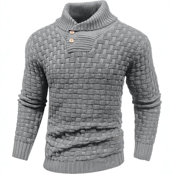 Herren Grobgestrickter Pullover mit hohem Rollkragen, Knopfleiste und Körbchenstrick Echo Archiv