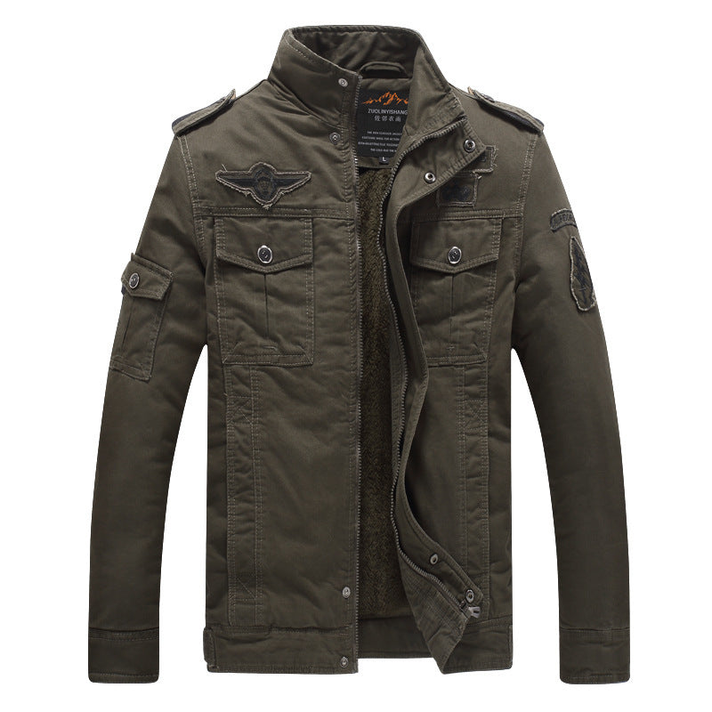 Herren Canvas-Fieldjacke mit Sherpa-Innenfutter, Utility-Taschen und Stehkragen – Taviero