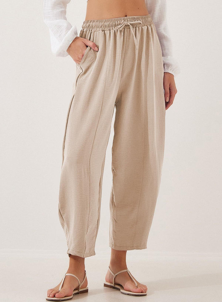 Damen Bequeme, weit geschnittene Sommerhose mit elastischem Bund und seitlichen Taschen Echo Archiv