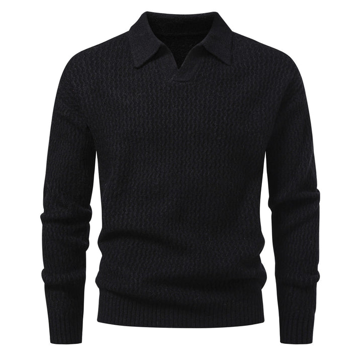 Herren Polokragen-Feinstrickpullover mit strukturierter Wellenoptik und geripptem Saum Echo Archiv