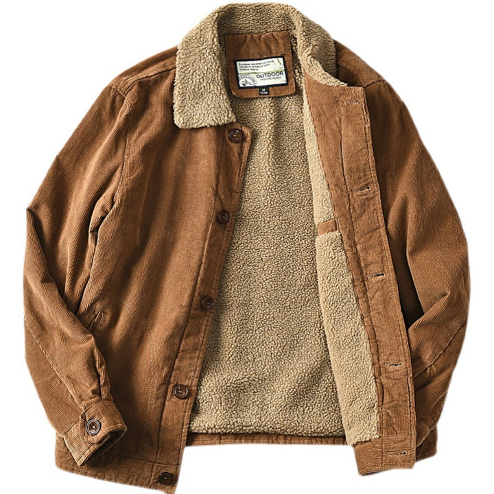 Herren nan gefütterte Cordjacke mit Teddykragen, Knopfleiste und aufgesetzten Taschen Echo Archiv