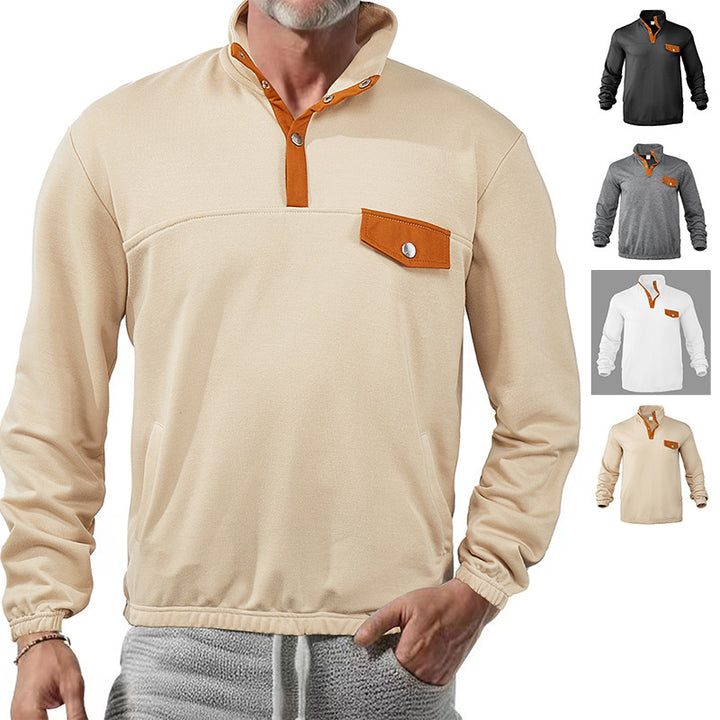 Herren modisches Sweatshirt mit Kragen und Lederdetails Echoarchiv