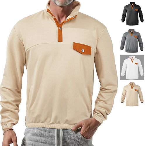 Herren modisches Sweatshirt mit Kragen und Lederdetails Echoarchiv