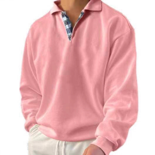Herren Langarm Polohemd mit elegantem V-Ausschnitt und stilvollen Kontrastdetails Echoarchiv