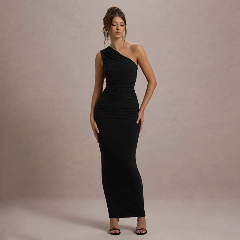 Damen Langarm-Maxikleid mit asymmetrischem Schnitt und raffinierten Drapierungen Echo Archiv