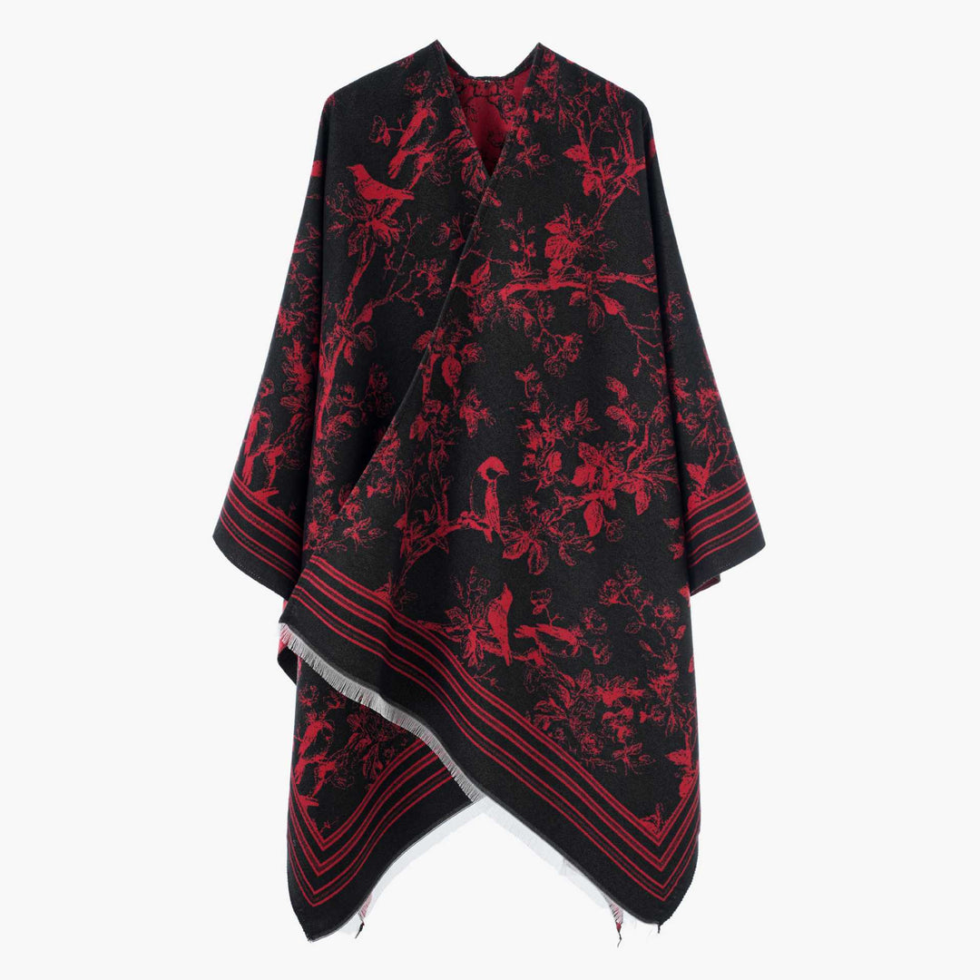 Damen Jacquard‑Poncho im Kimono‑Stil mit Vogel‑Blütenmuster – Avérine