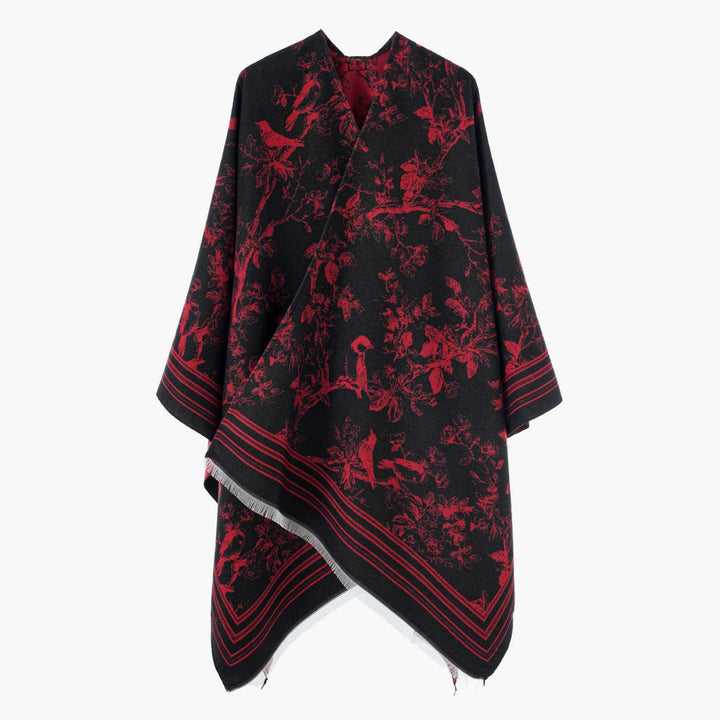Damen Jacquard‑Poncho im Kimono‑Stil mit Vogel‑Blütenmuster – Avérine