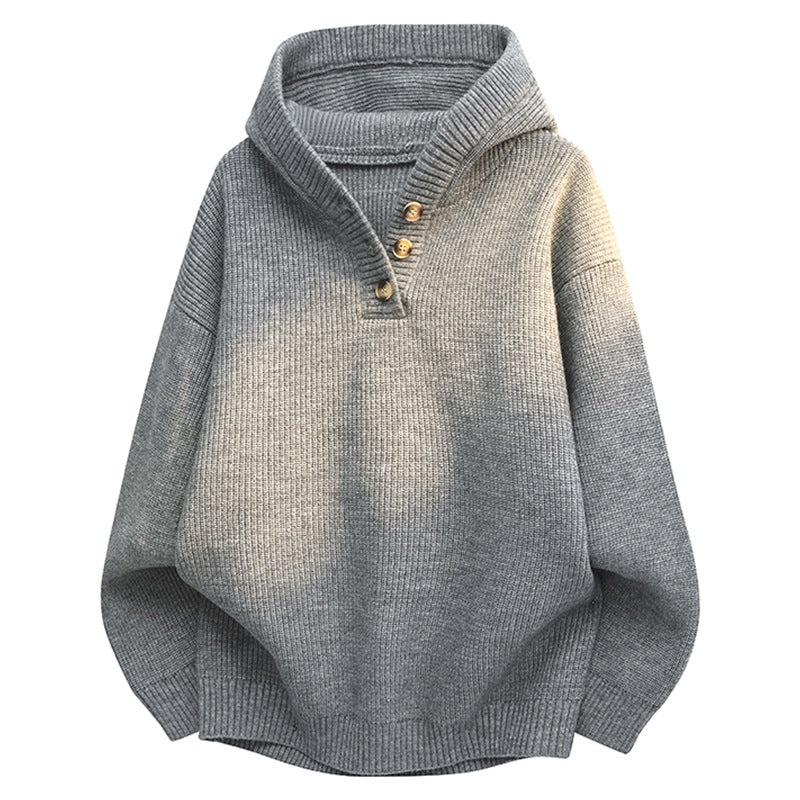 Damen Relaxed Kapuzenpullover aus geripptem Strick mit Halbsteg-Knopfleiste Echoarchiv