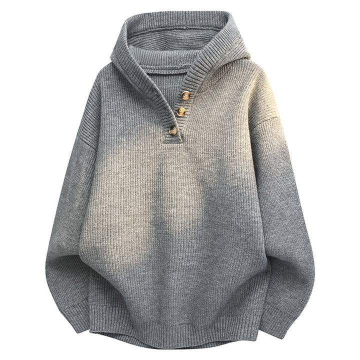 Damen Relaxed Kapuzenpullover aus geripptem Strick mit Halbsteg-Knopfleiste Echoarchiv