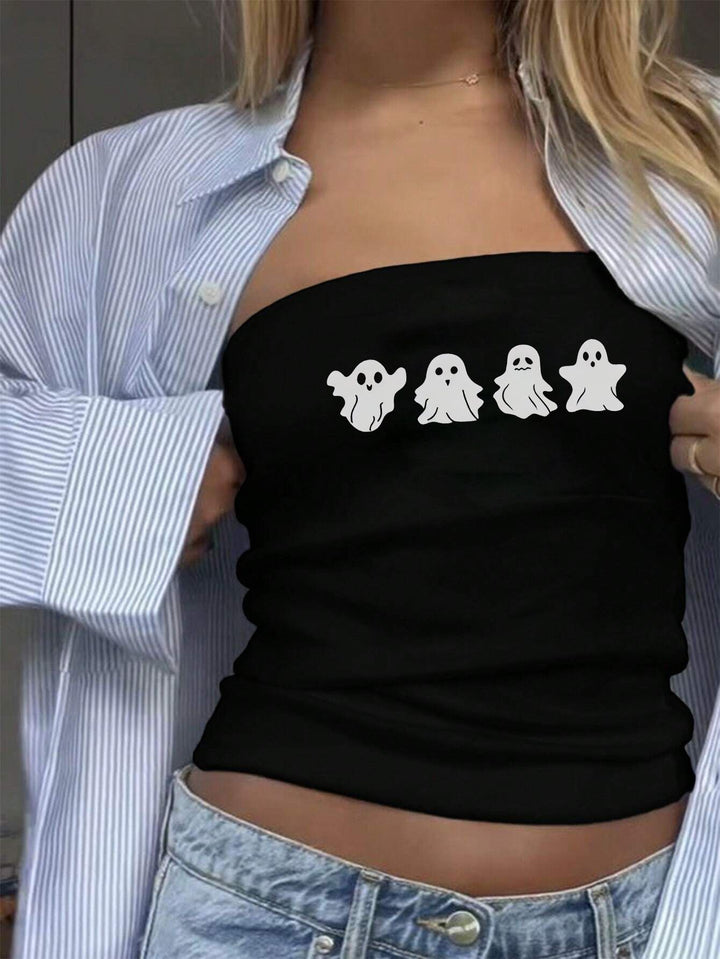 Damen Bandeau-Top mit fröhlichem Gespenster-Motiv Echo Archiv