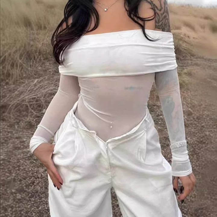 Damen Off-Shoulder Langarmbody mit transparenten Akzenten Echo Archiv