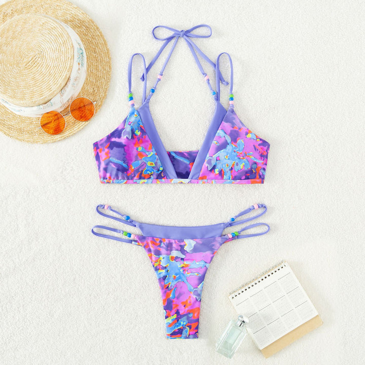 Damen Triangel-Bikini mit trendy Blumenmuster und modischem Bindesystem Echo Archiv