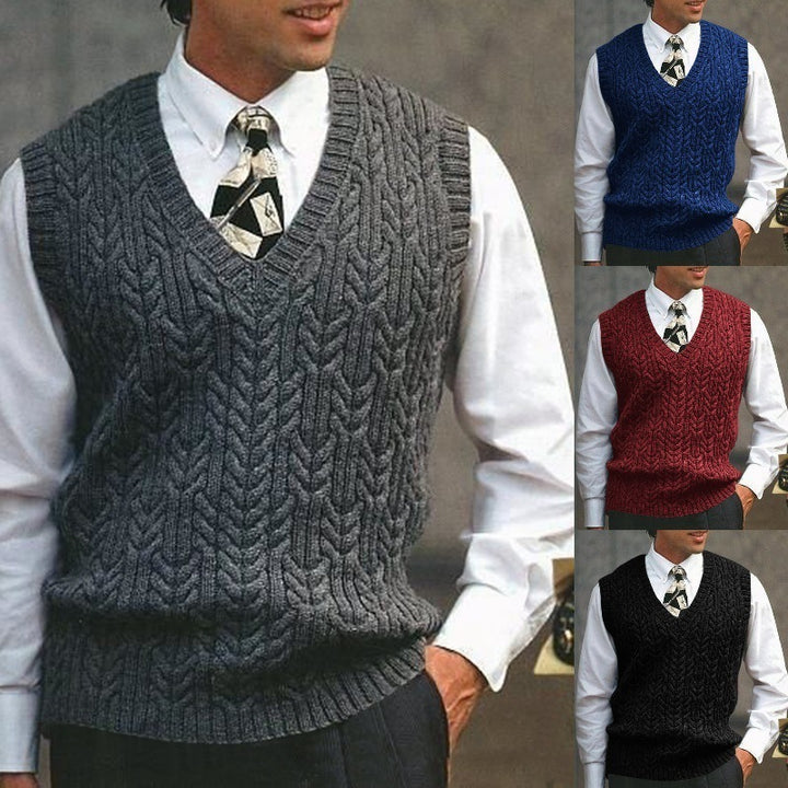 Herren Strickpullover mit V-Ausschnitt und markantem Zopfmuster Echoarchiv