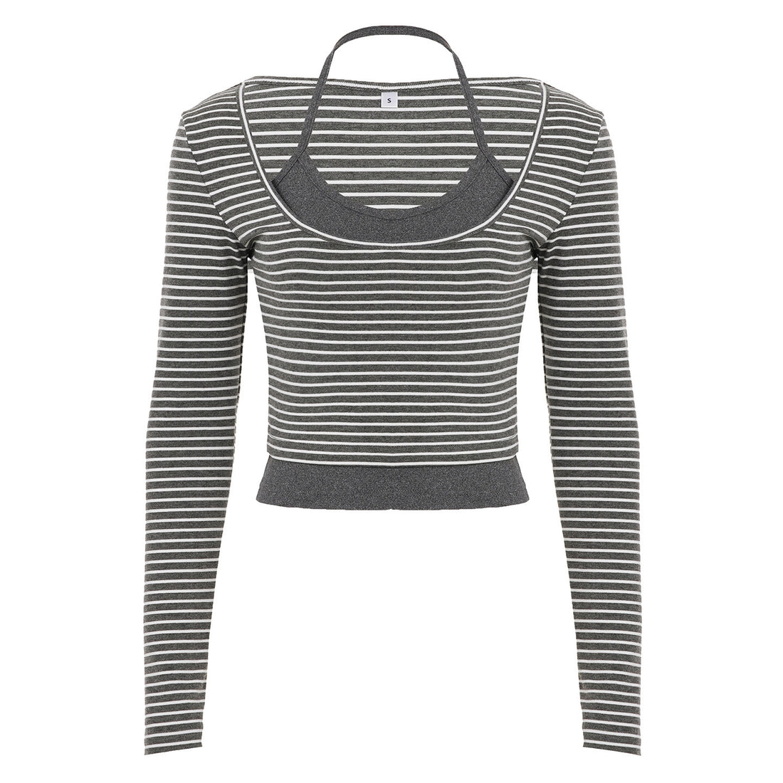 Damen Enges Layering-Longsleeve mit tiefem U-Ausschnitt und integrierter Camisole – Avérine