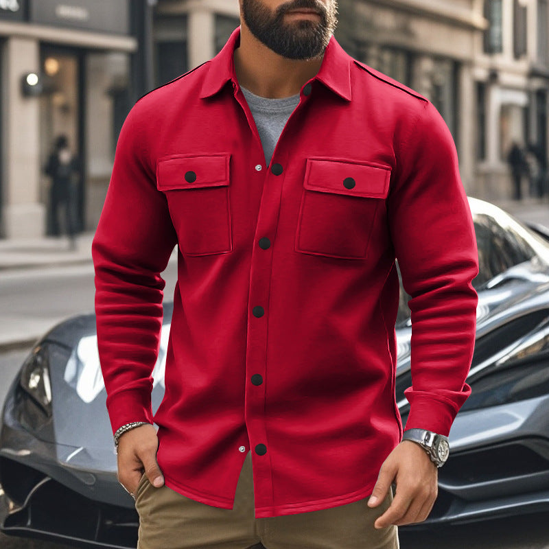 Herren nan modische Overshirt-Jacke in Filzoptik mit aufgesetzten Brusttaschen und sichtbarer Druckknopfleiste Echo Archiv
