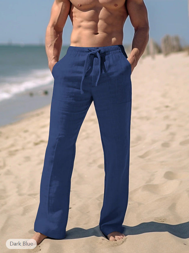 Herren weite Resort-Freizeithose im Palazzo-Stil aus Leinenmix mit Tunnelzug und seitlichen Eingrifftaschen – Sorevano