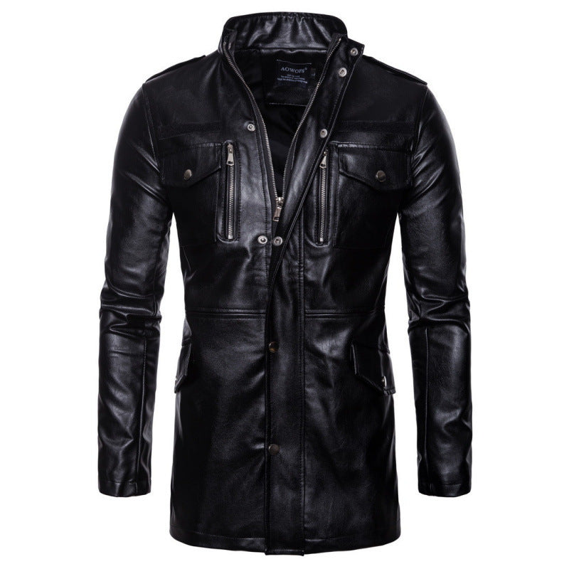 Herren modische Kunstlederjacke mit praktischen Taschen und asymmetrischem Reißverschluss Echoarchiv