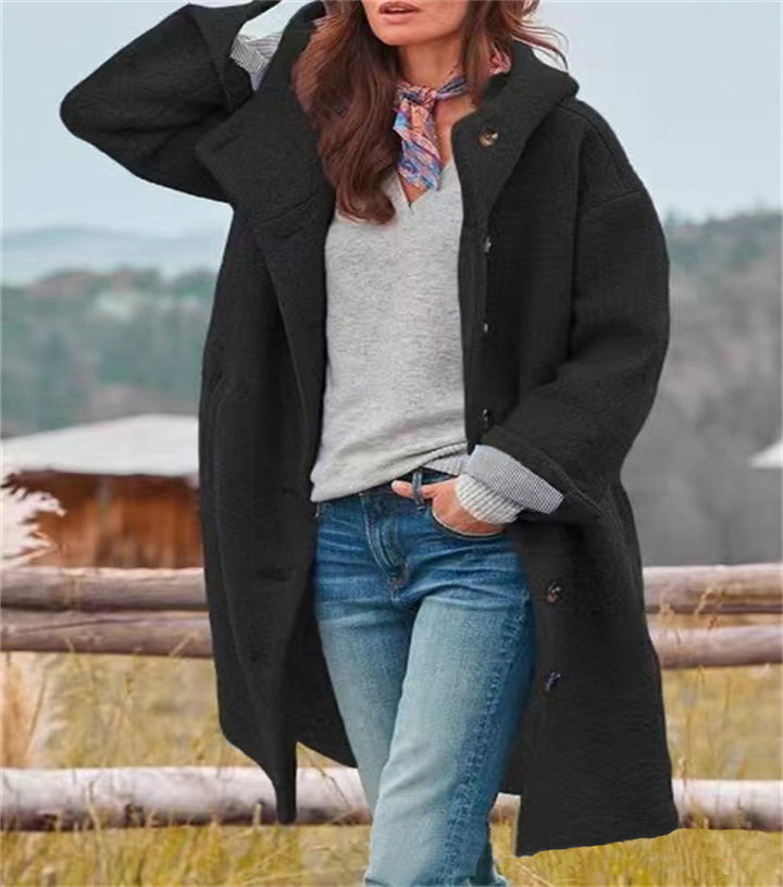 Damen Oversize Teddy-Mantel mit Knopfleiste und großem Revers Echoarchiv
