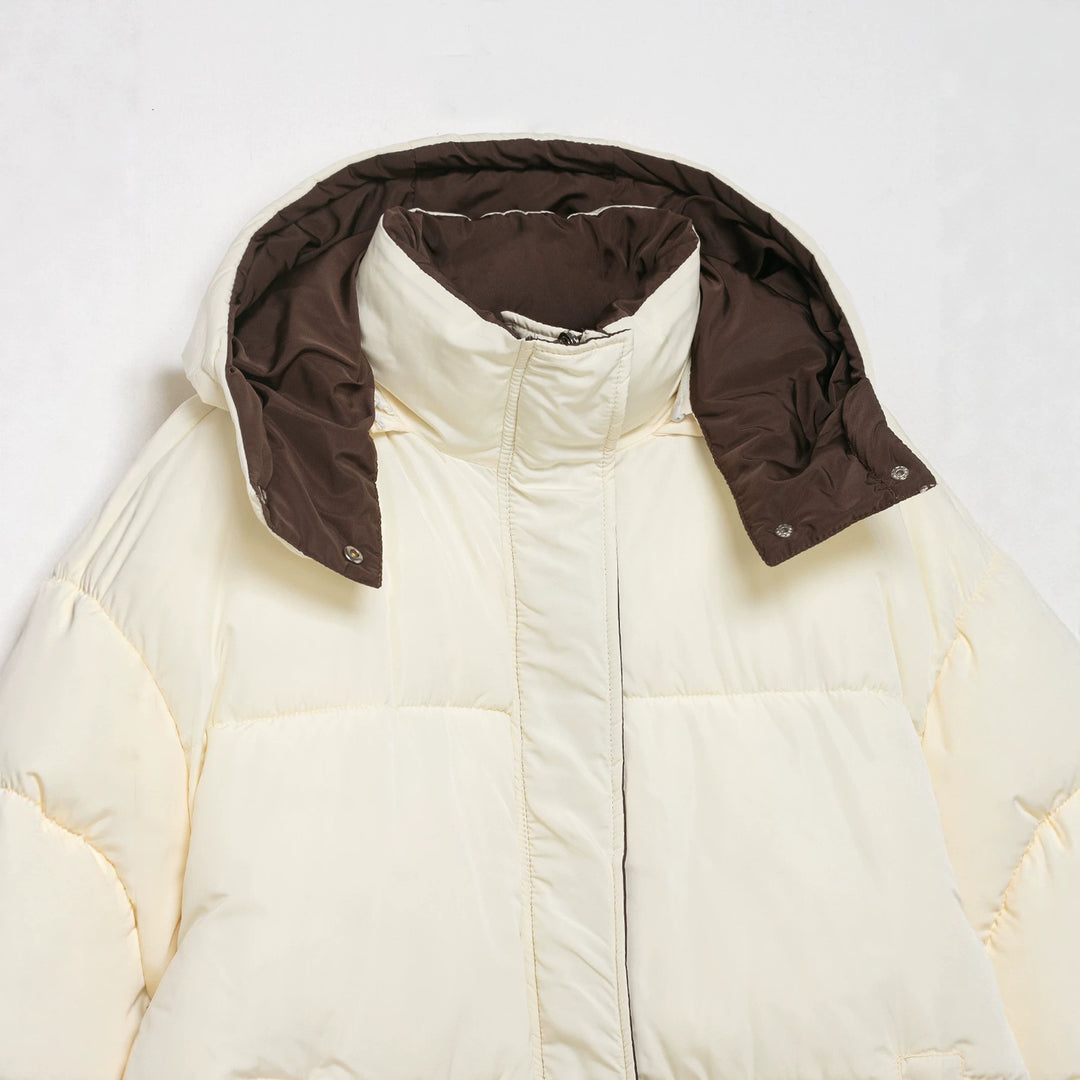 Damen Kurze Oversize-Steppjacke mit hohem Kragen und abnehmbarer Kapuze Echo Archiv
