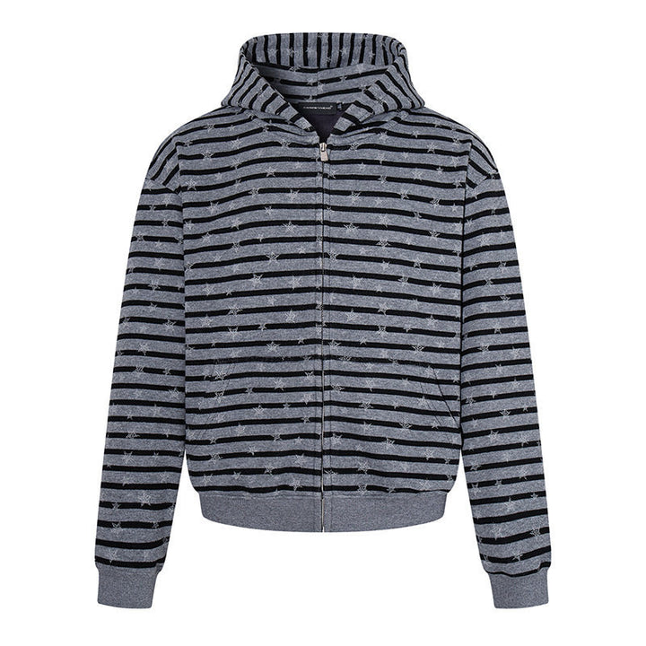 Damen Legere Kapuzen-Zipjacke im Streifenjacquard mit Sternchenstruktur Echoarchiv