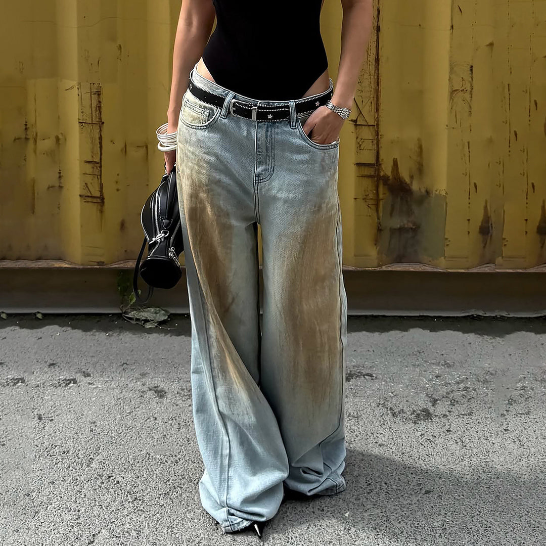 Damen weite Jeans mit einzigartigem Vintage-Waschung Echo Archiv