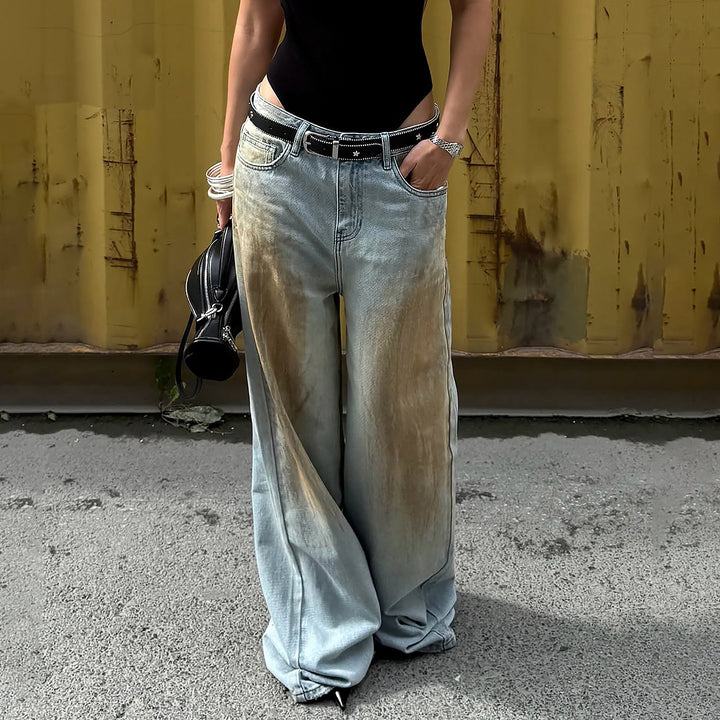 Damen weite Jeans mit einzigartigem Vintage-Waschung Echo Archiv
