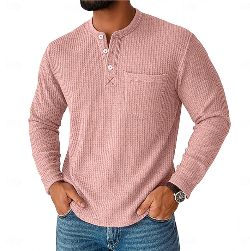 Herren Langarm Henley mit Waffelstruktur und Brusttasche thermisches Langarmshirt – Marzano