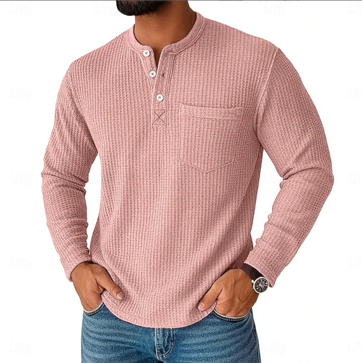 Herren Langarm Henley mit Waffelstruktur und Brusttasche thermisches Langarmshirt – Marzano