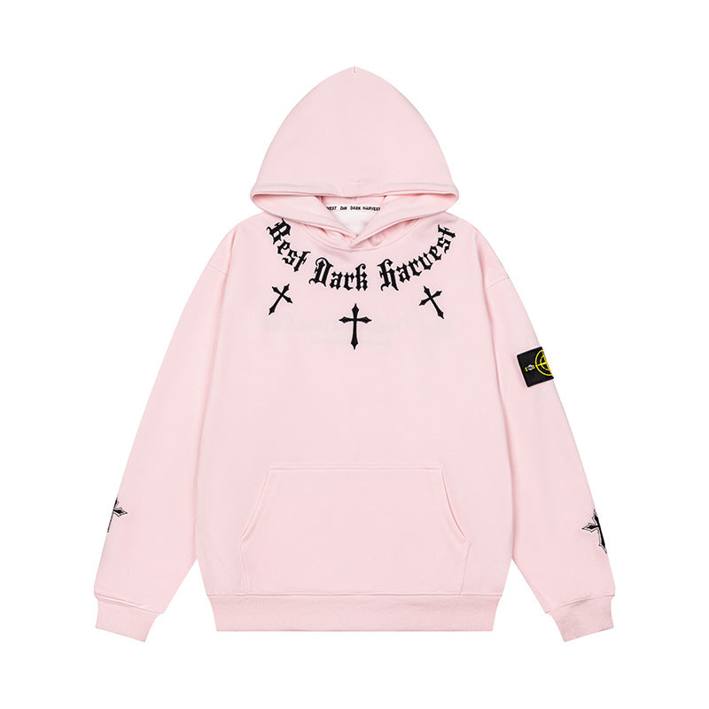 Unisex Oversize Kapuzenpullover mit Gothic-Kreuz-Print, Kängurutasche und Rippbündchen Echoarchiv