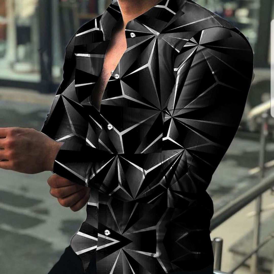 Herren Langarmhemd mit modernem 3D-Design und strukturiertem Muster Echoarchiv