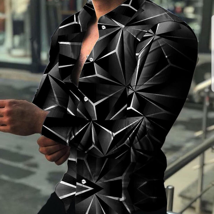 Herren Langarmhemd mit modernem 3D-Design und strukturiertem Muster Echoarchiv