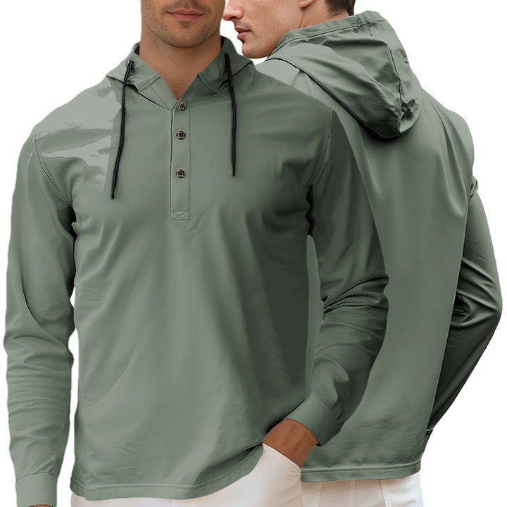 Herren nan Kapuzen-Henley Langarmshirt aus leichtem Stretchjersey mit Kordelzug Echo Archiv