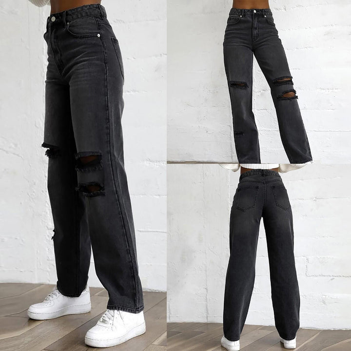 Damen modische Destroyed Jeans im lässigen Schnitt mit hohen Taschen und einzigartigen Details Echo Archiv
